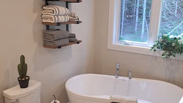 Hair dryer, towels, toilet paper