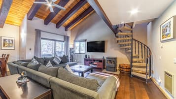 Smart TV, fireplace, DVD player, video library