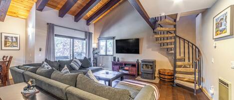 TV connectée, cheminée, lecteur de DVD, vidéothèque