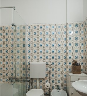 Chuveiro, secador de cabelo, toalhas de banho 