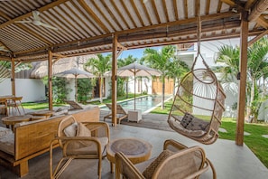 Deluxe Villa, 5 Bedrooms, Private Pool, Pool View | Living area | 32-inch Smart TV with digital channels