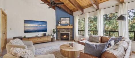 TV, fireplace