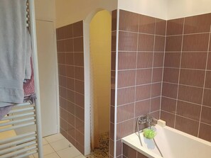 Regadera, secadora de cabello, bidet, toallas 