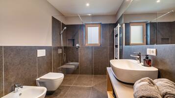 Regadera, secadora de cabello, toallas