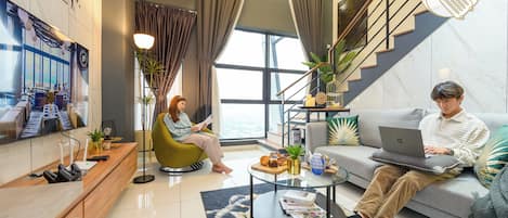 55-inch Smart TV with digital channels, video game console