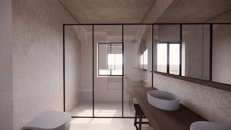Loft Suite | City View | バスルーム | シャワー、バスアメニティ (無料)、ヘアドライヤー、バスローブ. エリート センター