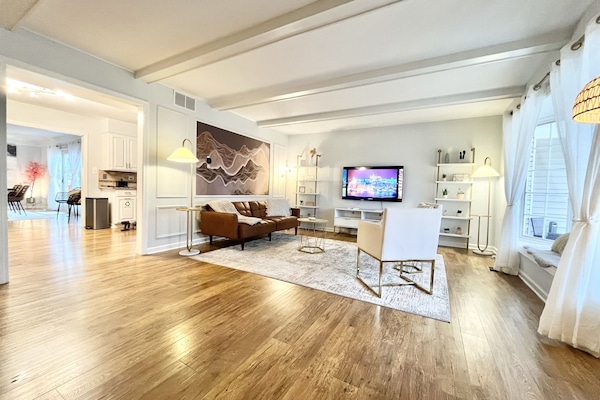 Beautiful living room with bow window