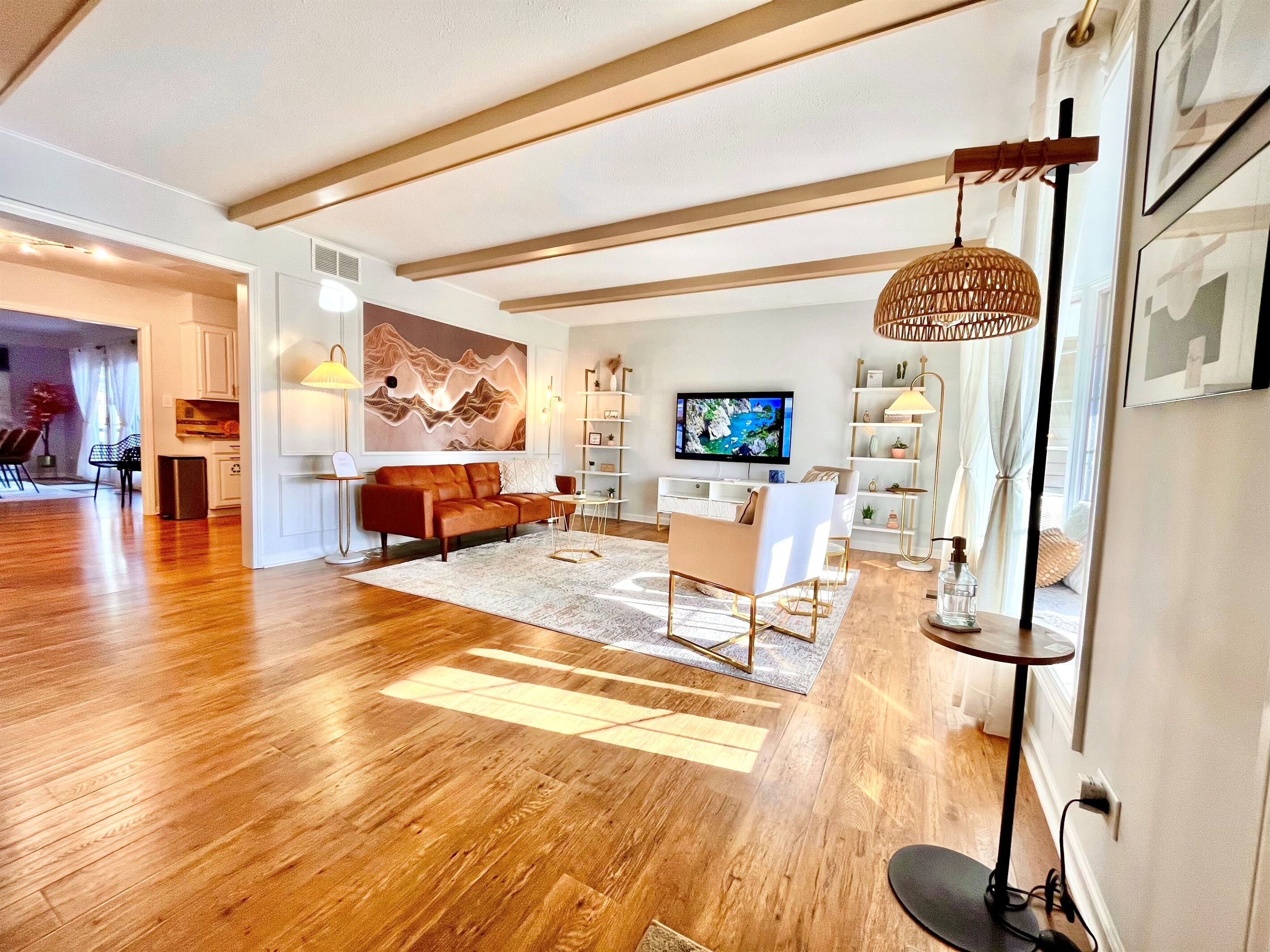 Smart TV, caminetto, libri, studio