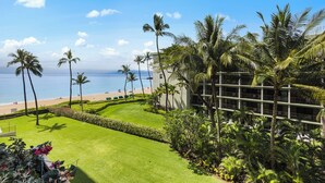 A hotel with a view of the beach and ocean.