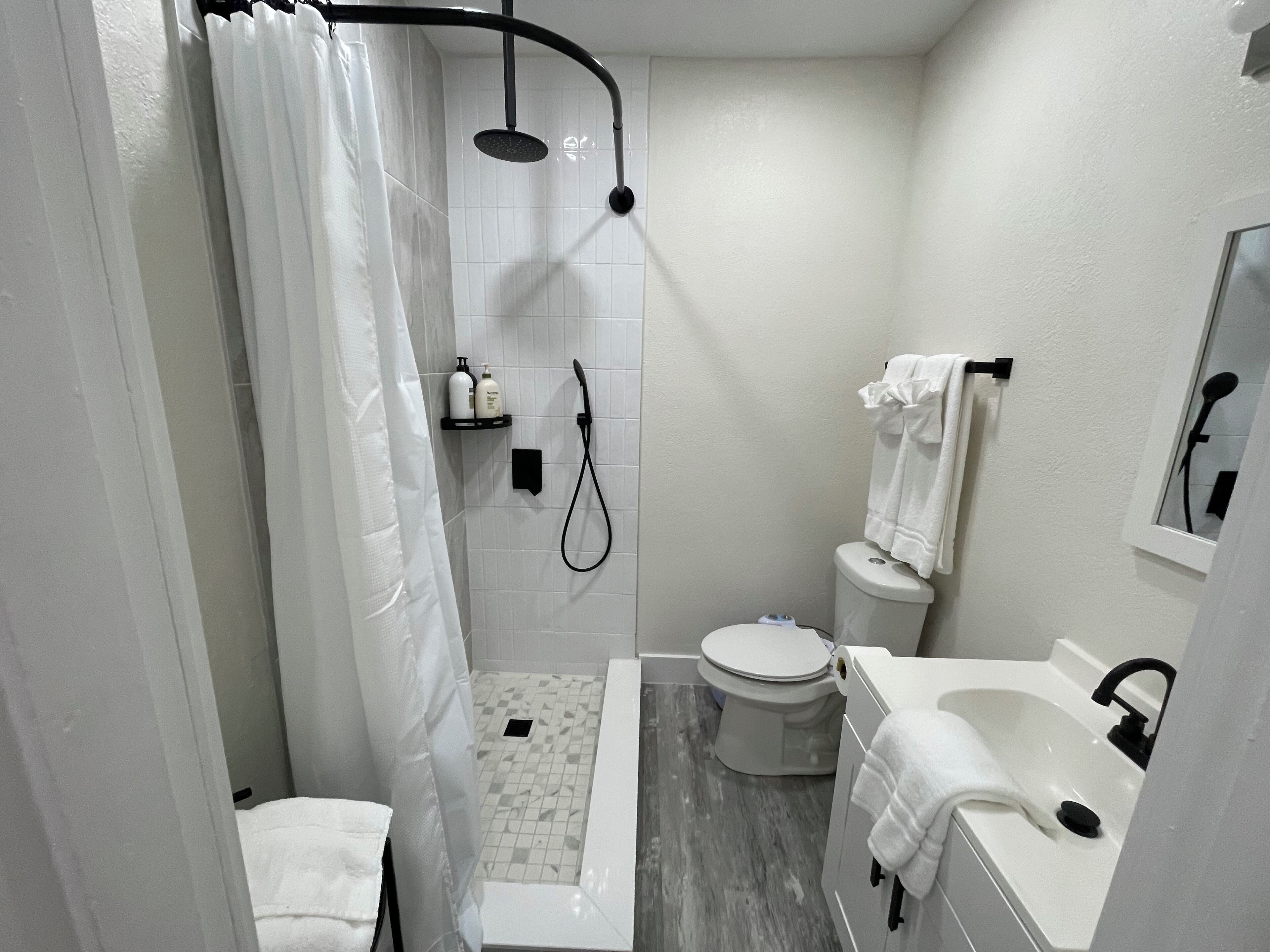 Ducha, secador de pelo, bidet, toallas