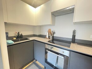 Fridge, microwave, oven, stovetop - Contemporary 1 BDR Flat Garden Whitechapel (London)