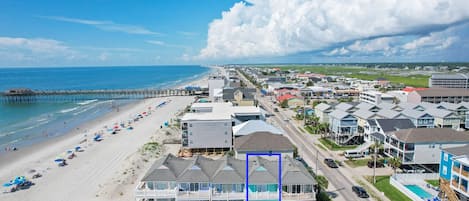 On the beach, sun loungers