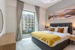 1 bedroom, iron/ironing board, WiFi, bed sheets - Premium One Bed with Skyline Views I Summer Creek Beach Tower 2, Dubai Creek Harbour (Creek Harbour)