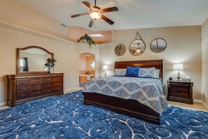 4 bedrooms, desk, iron/ironing board, travel cot