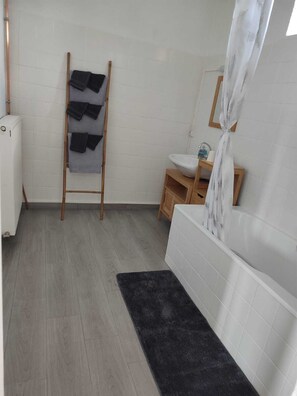 Hair dryer, towels, toilet paper