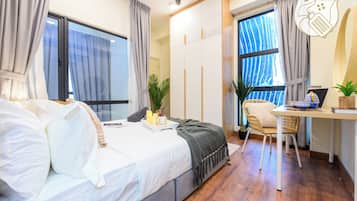 2 bedrooms, blackout curtains, iron/ironing board, free WiFi