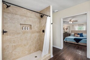 Shower, jetted tub, eco-friendly toiletries, hair dryer