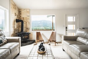 TV, fireplace, DVD player, books - View Haus | Geo Dome Theater, Hot Tub & Views (Bailey)