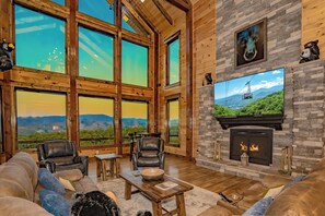 TV, fireplace, video games, table football - Adventure Lodge at L/Cove: VIEWS, S/Secluded, Signature, Games, Wifi, Hot tub (Sevierville)