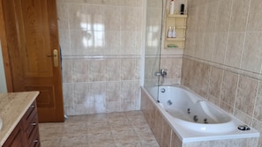 Shower, jetted bath, hair dryer, bidet