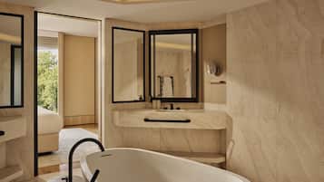 Hyde Park Balcony Suite | Bathroom | Separate tub and shower, rainfall showerhead, free toiletries