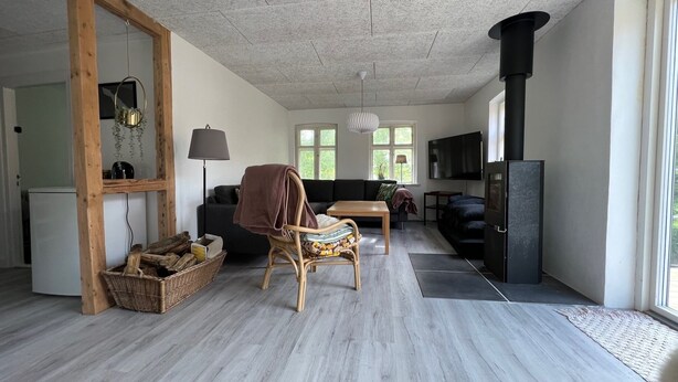 A spacious living room with a fireplace, a television, and a comfortable seating area. - Sejerø Vandrerhjem (Sejero)