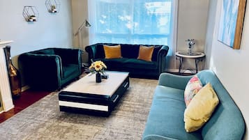 Smart TV, fireplace, DVD player, foosball