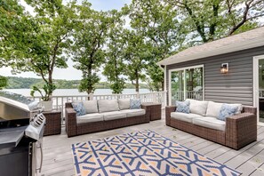 Terrace/patio - Dock & Sunset Views: Lakeside Ozark Retreat! (Lake Ozark)