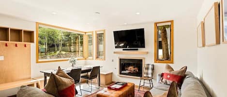 TV, fireplace