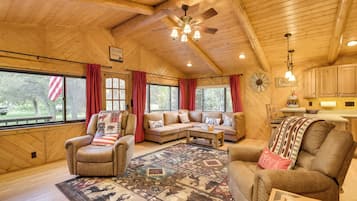 TV, fireplace, DVD player, video library