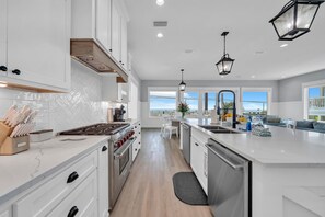 Fridge, microwave, oven, stovetop - New Coastal Craftsman Masterpiece. 9 BR/11BA, Private Pool & Hot Tub, Gulf View (Panama City Beach)