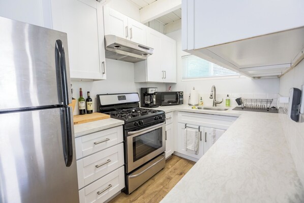 Fridge, microwave, oven, toaster