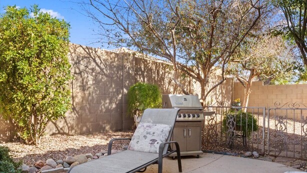 An outdoor patio with a grill, a lounge chair, and a small tree. - New Listing! Charming home in a Great Neighborhood (Peoria)