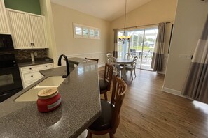 Fridge, microwave, dishwasher, coffee/tea maker