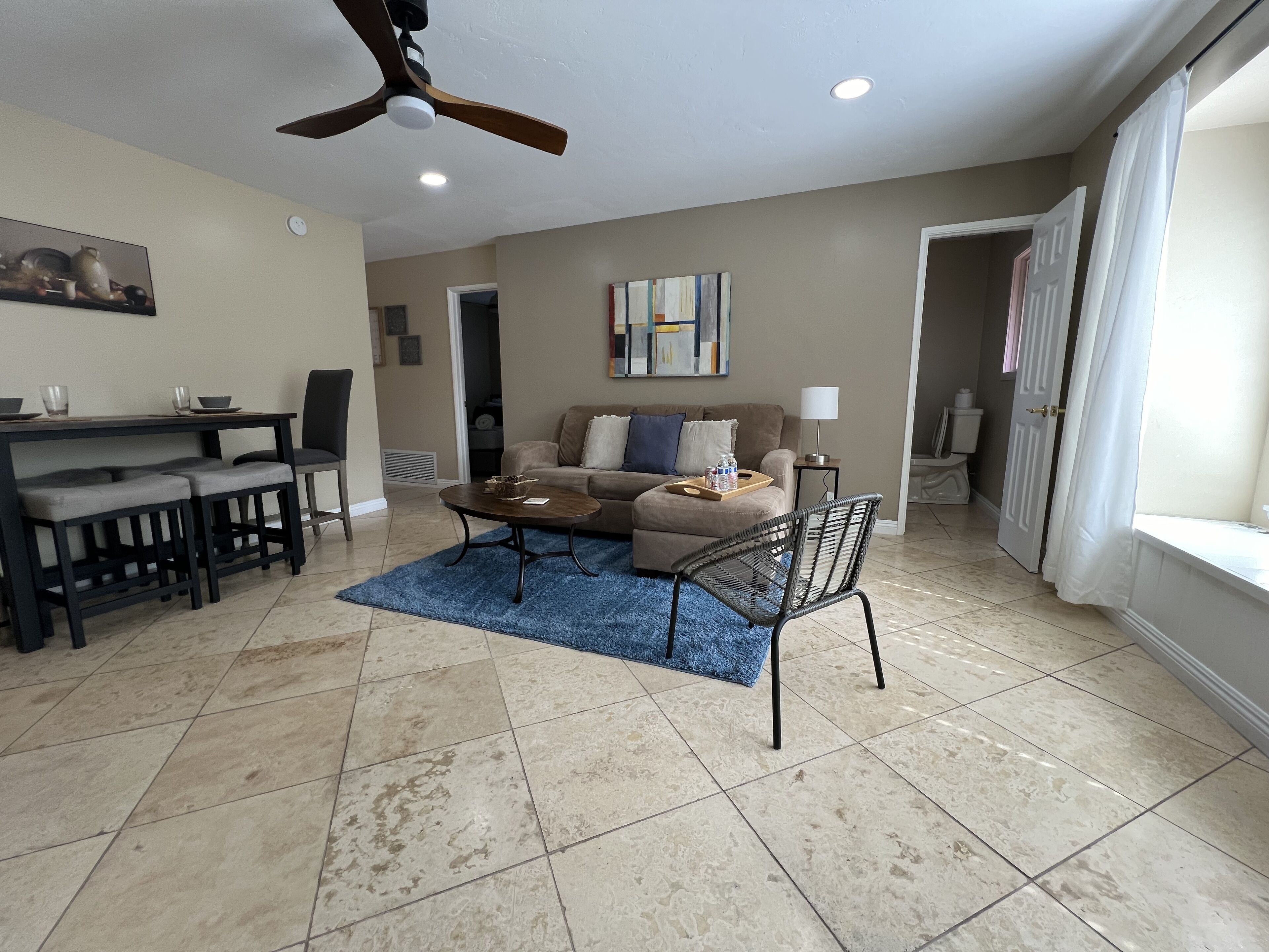 TV connectée, cheminée, livres