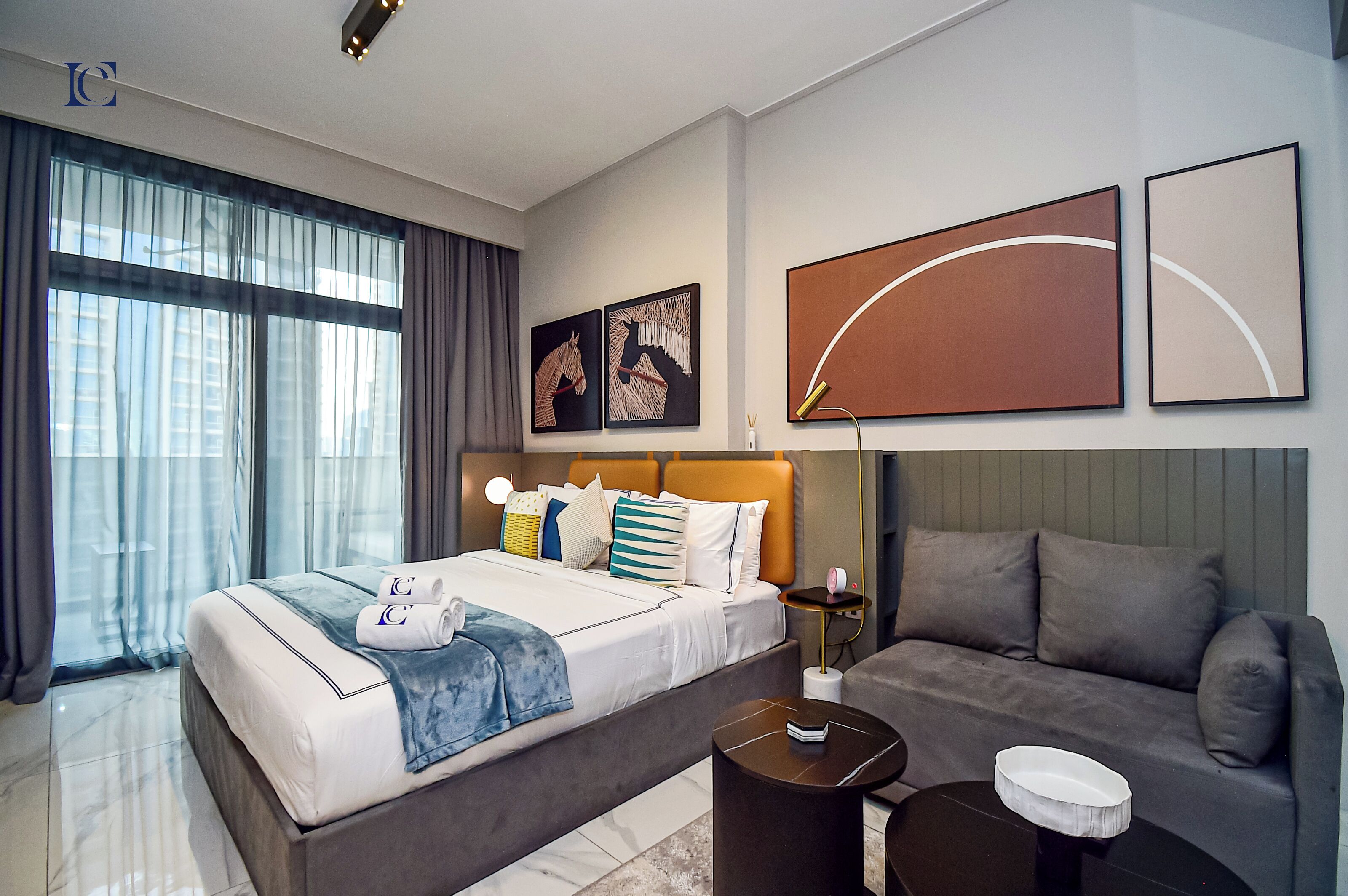 Individually furnished, desk, laptop workspace, iron/ironing board