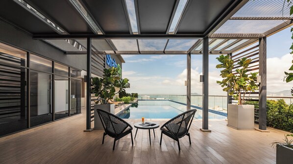 Indoor pool, outdoor pool, open 8:00 AM to 7:00 PM, sun loungers