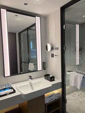Superior kamer, 1 twee- of 2 eenpersoonsbedden | Badkamer | Een douche, een regendouche, gratis toiletartikelen, een haardroger