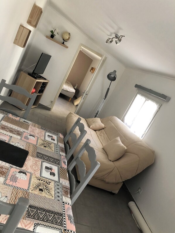 TV, DVD player, books, stereo