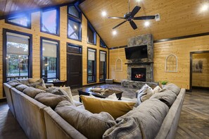 TV, fireplace - New Listing · Tucker`d Out · Foosball, Hot Tub, & Prime Location! (Broken Bow)
