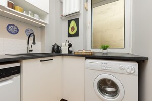 Apartment, 2 Bedrooms, Balcony | Private kitchen | Microwave, dishwasher, coffee/tea maker, cookware/dishes/utensils - Cieszynska With 2 Bedroom by Renters (Warsaw)