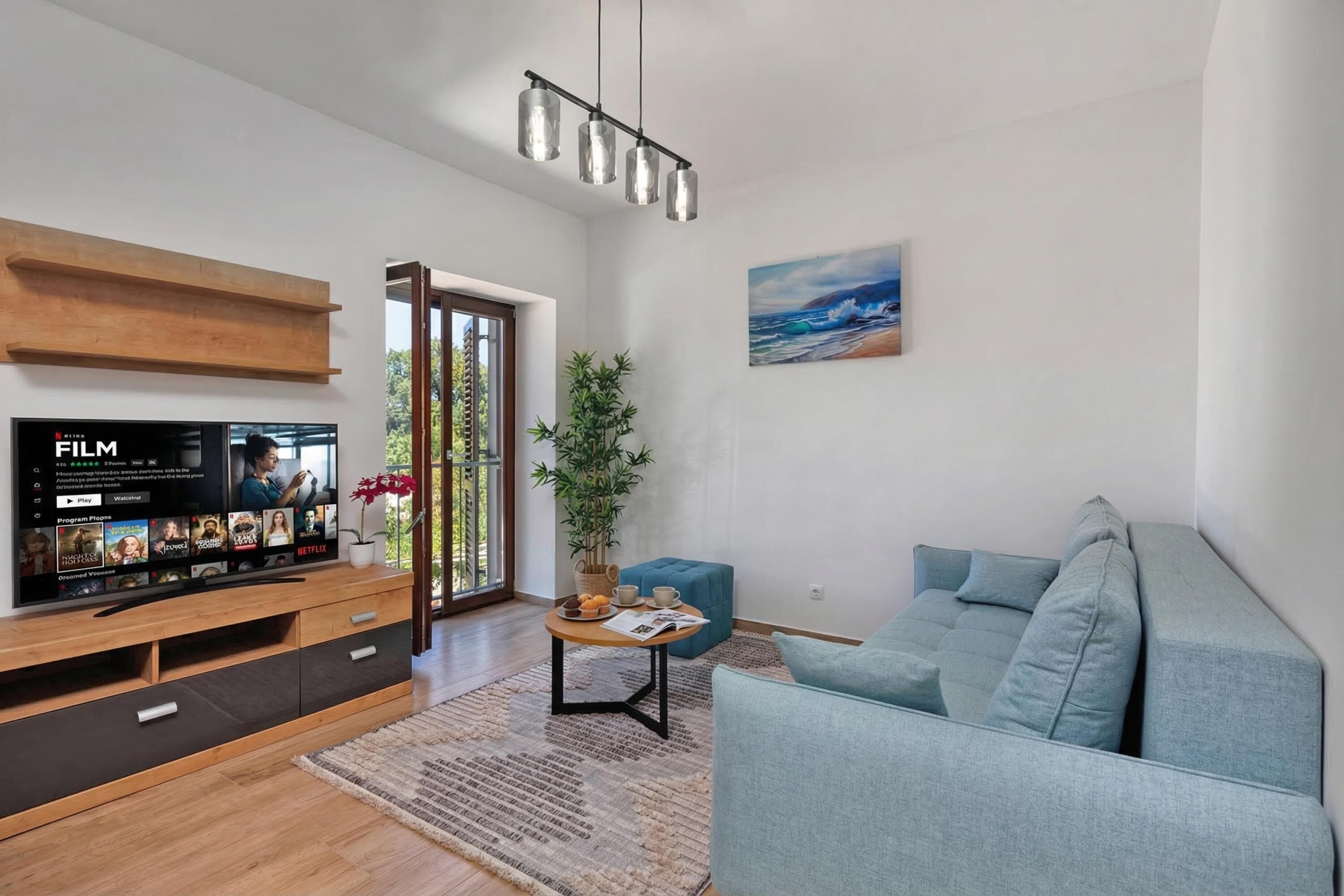家庭公寓, 多间卧室, 临海 (Seafront Apartment Nana 1) | 起居区 | 21-英寸智能电视（配备有线频道）