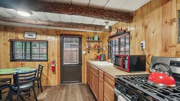 Fridge, microwave, cookware/dishes/utensils