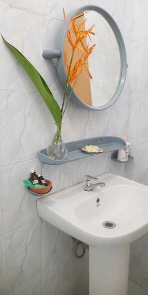 Douche, bidet, serviettes fournies, savon