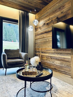 Panoramic Apartment | Living area | Smart TV, heated floors, offices - Hameau des Prodains - Résidence (Morzine)