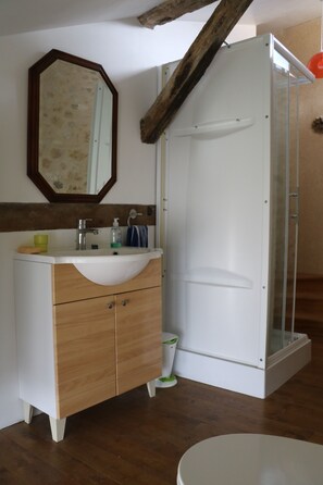 Shower, hair dryer, towels, soap - Maison Ancienne en Périgord 10 Personnes (milhac de nontron)
