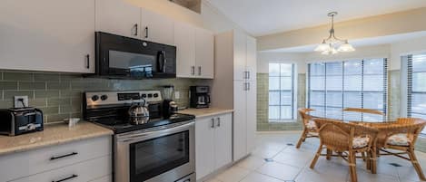 Fridge, oven, stovetop, coffee/tea maker
