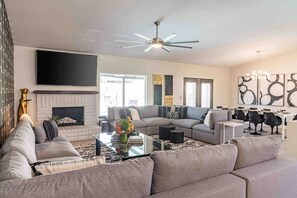 TV, fireplace, offices