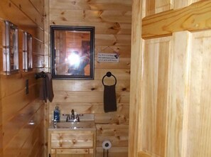 Shower, hair dryer, towels, toilet paper