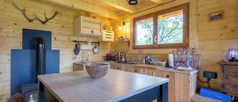 Fridge, oven, stovetop, coffee/tea maker